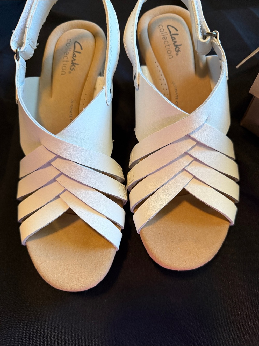 Clarks White Leather Cork Wedge Sandals - Picture 6 of 7